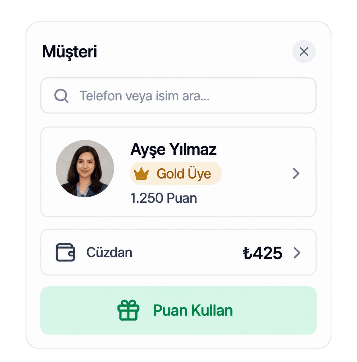 Loop POS müşteri tanıma ekranı