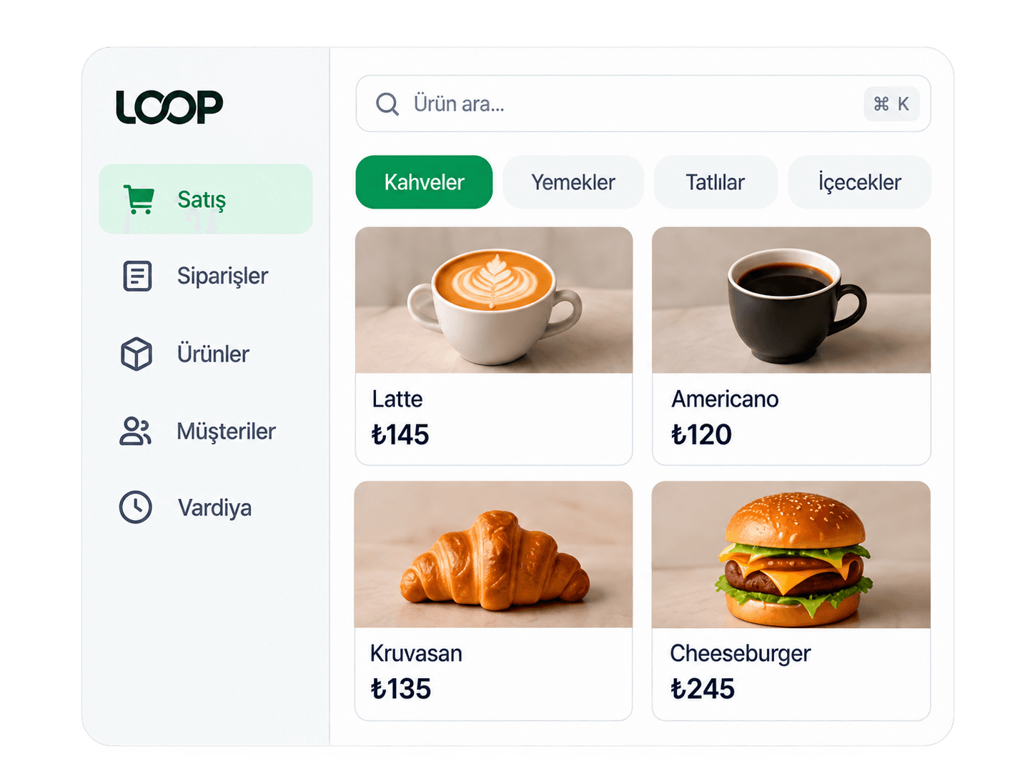 Loop POS ürün seçim ekranı