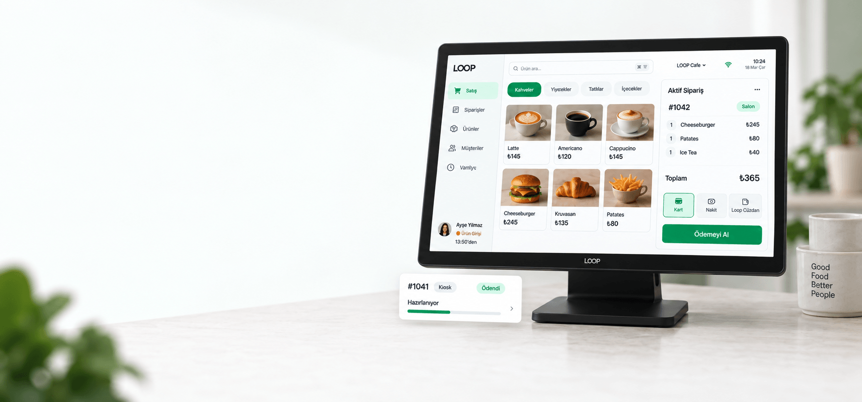 Restoran sipariş ve ödeme operasyonunu yöneten modern POS sistemi