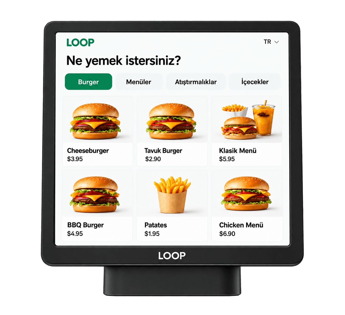 Kiosk menü seçimi ekranı