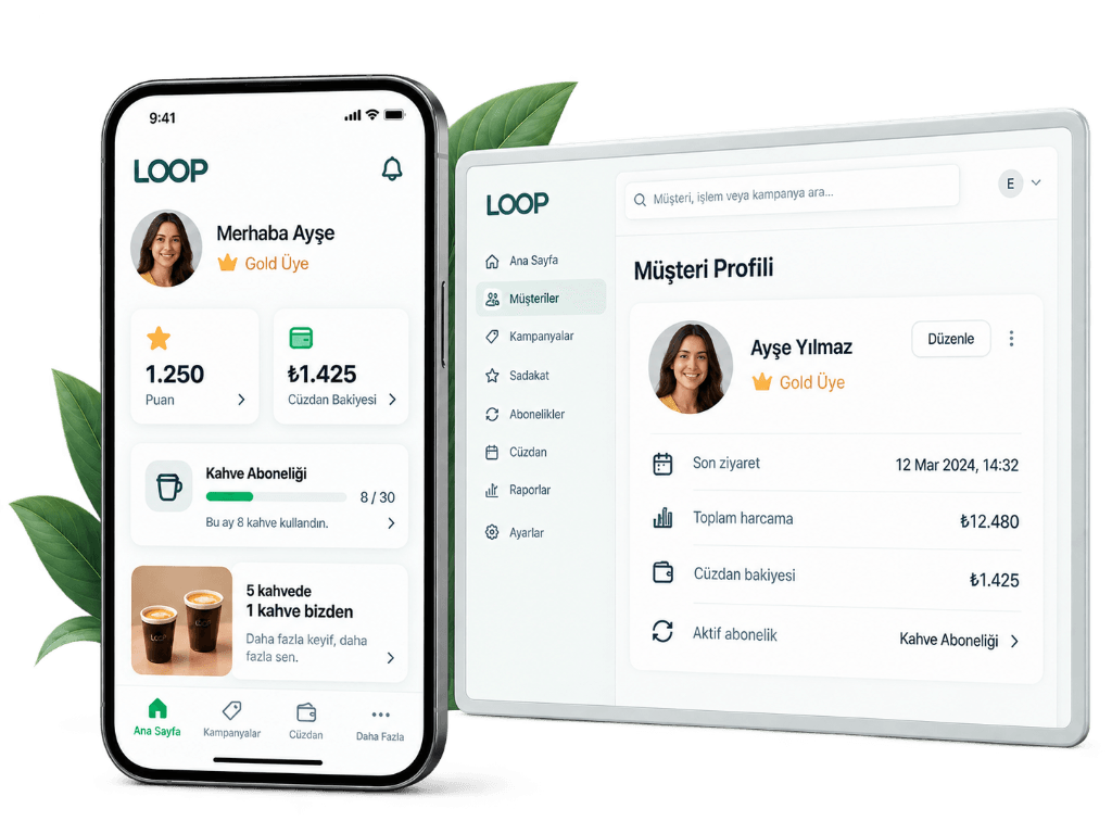 LoopIn mobil sadakat uygulaması ve yönetim paneli müşteri profili