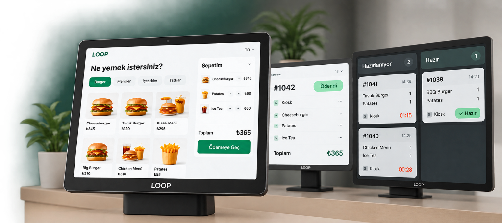 Loop Kiosk, POS ve KDS ekranları