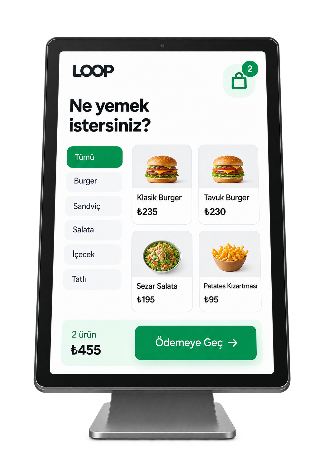 Loop Kiosk ürün ekranı