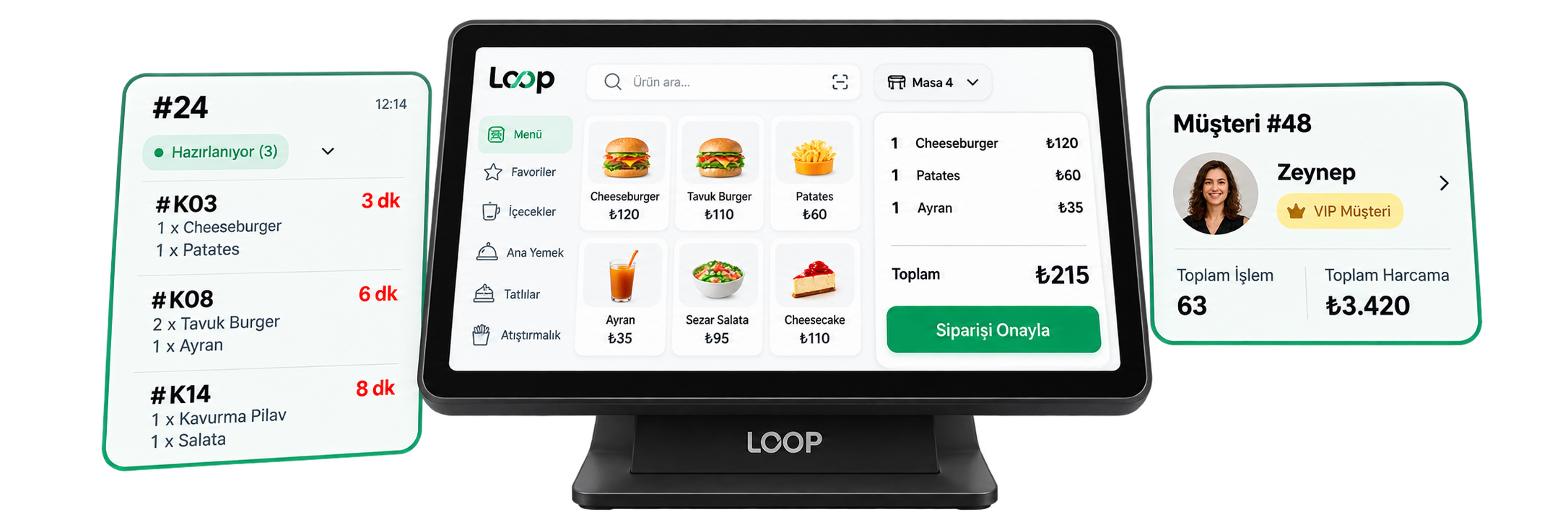 Loop POS ekranı, sipariş akışı ve müşteri profili